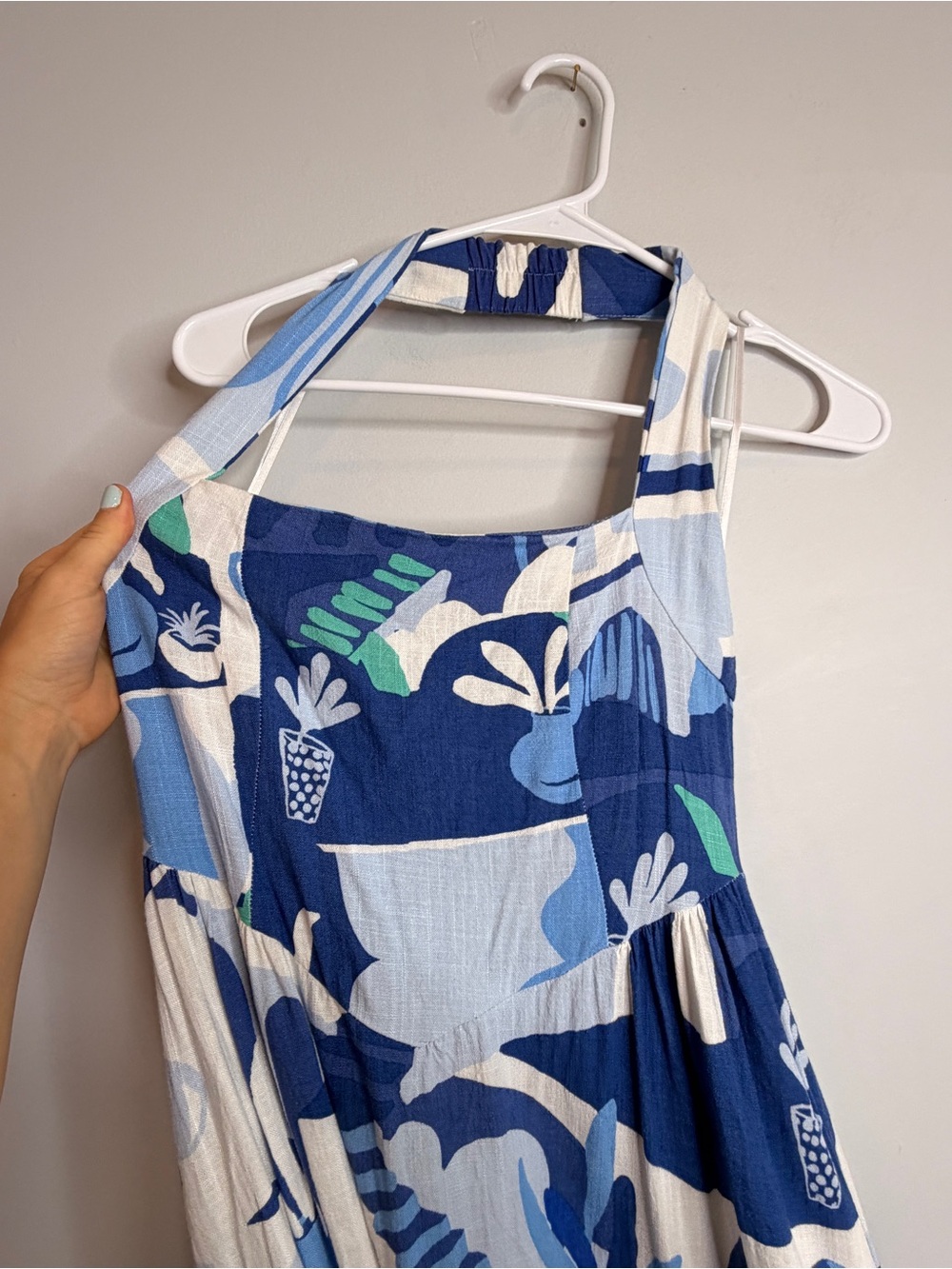 White Closet Elements Maxi Dress Blue & White Floral Halter Dress - Picture 3 of 7
